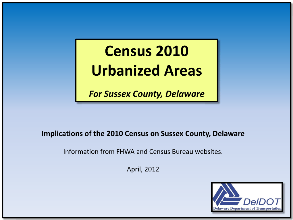 Census 2010 Urbanized Areas for Sussex County, Delaware