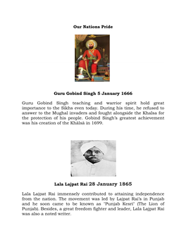 Our Nations Pride Guru Gobind Singh 5 January 1666 Guru Gobind Singh