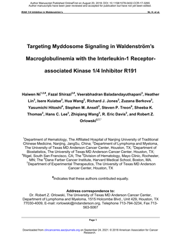 Targeting Myddosome Signaling in Waldenström’S