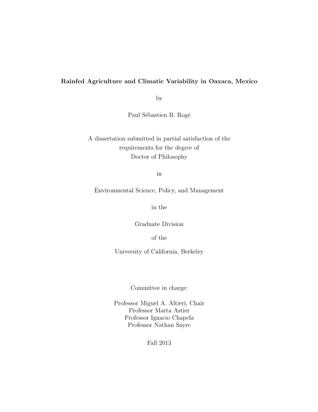 Rainfed Agriculture and Climatic Variability in Oaxaca, Mexico