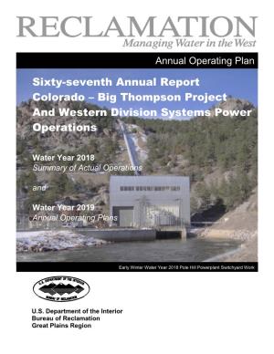 Colorado-Big Thompson Project and Western Division Systems Power Operations Water Year 2018 Summary of Actual Operations And