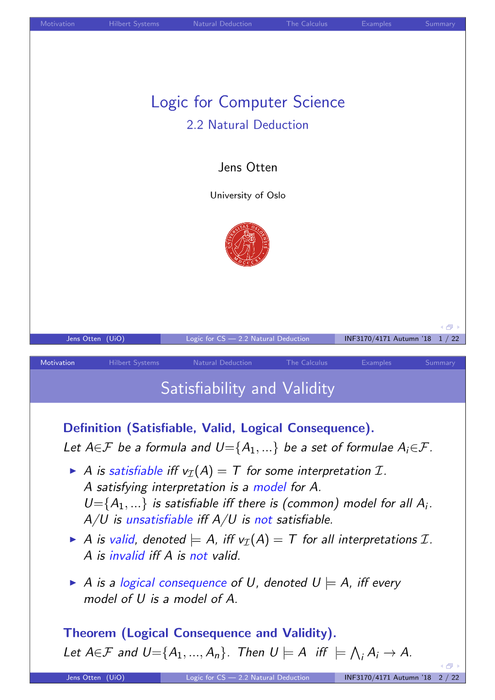 Logic for Computer Science Satisfiability and Validity