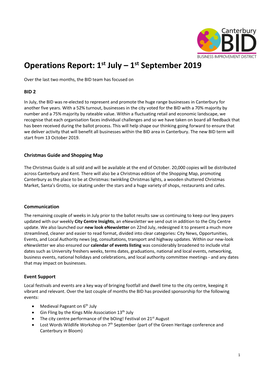 Operations Report: 1St July – 1St September 2019