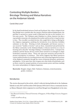 Bricolage Thinking and Matua Narratives on the Andaman Islands