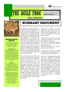 THE AGILE FROG Species Action Plan Rana Dalmatina SUMMARSUMMARSUMMARYYY DOCUMENT