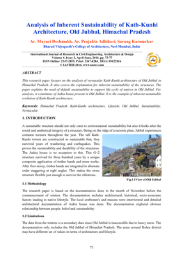Analysis of Inherent Sustainability of Kath-Kunhi Architecture, Old Jubbal, Himachal Pradesh