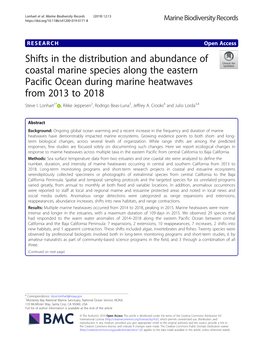Shifts in the Distribution and Abundance of Coastal Marine Species Along the Eastern Pacific Ocean During Marine Heatwaves from 2013 to 2018 Steve I