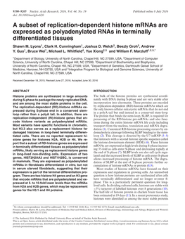 A Subset of Replication-Dependent Histone Mrnas Are Expressed As Polyadenylated Rnas in Terminally Differentiated Tissues Shawn M