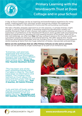 Primary Learning with the Wordsworth Trust at Dove Cottage and in Your School