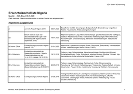 Erkenntnismittelliste Nigeria Quartal 4 - 2020; Stand: 30.09.2020 (Gelb Markierte Erkenntnismittel Wurden Im Letzten Quartal Neu Aufgenommen)