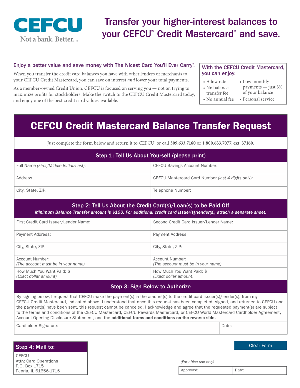 CEFCU®Mastercard®Credit Card Balance Transfer Request