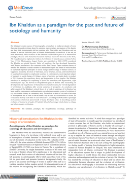 Ibn Khaldun As a Paradigm for the Past and Future of Sociology and Humanity