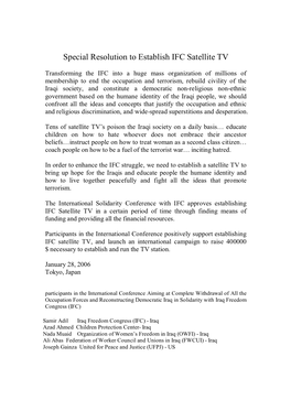 Special Resolution to Establish IFC Satellite TV
