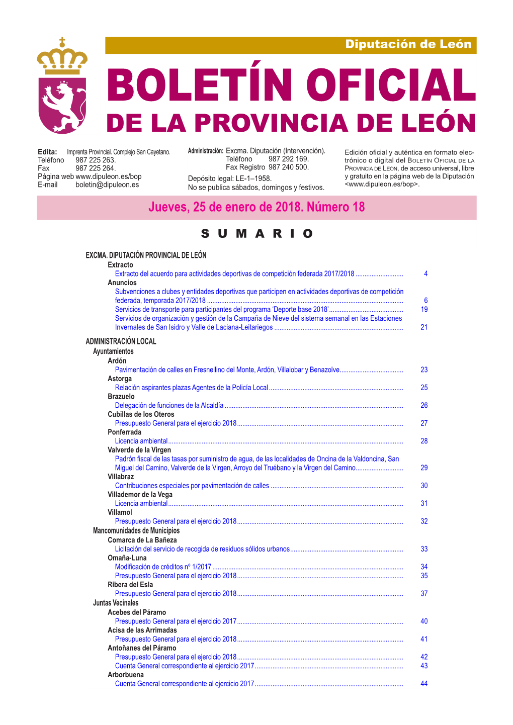 BOLETÍN OFICIAL DE LA PROVINCIA DE LEÓN Edita: Imprenta Provincial