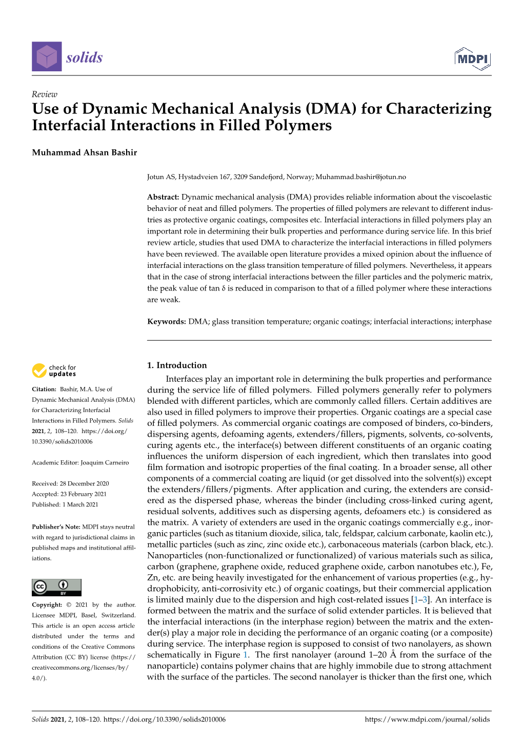 (DMA) for Characterizing Interfacial Interactions in Filled Polymers