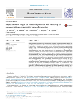 Impact of Series Length on Statistical Precision and Sensitivity of MARK Autocorrelation Assessment in Human Locomotion ⁎ T.B