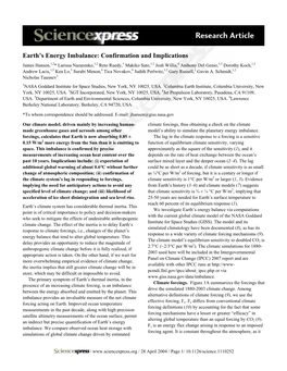 Earth's Energy Imbalance: Confirmation and Implications