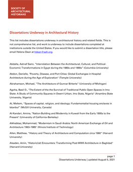 Dissertations Underway in Architectural History