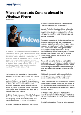 Microsoft Spreads Cortana Abroad in Windows Phone 30 July 2014