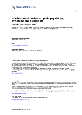 Irritable Bowel Syndrome : Pathophysiology, Symptoms and Biomarkers