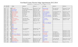 Fort Bend County Election Judge Appointments 2012-2014 (Submitted to Commissioners Court August 28, 2012)