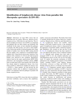 Identification of Lymphocystis Disease Virus from Paradise Fish