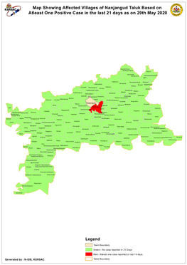 Map Showing Affected Villages of Nanjangud Taluk Based on Atleast One Positive Case in the Last 21 Days As on 29Th May 2020