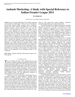 Ambush Marketing- a Study with Special Reference to Indian Premier League 2013