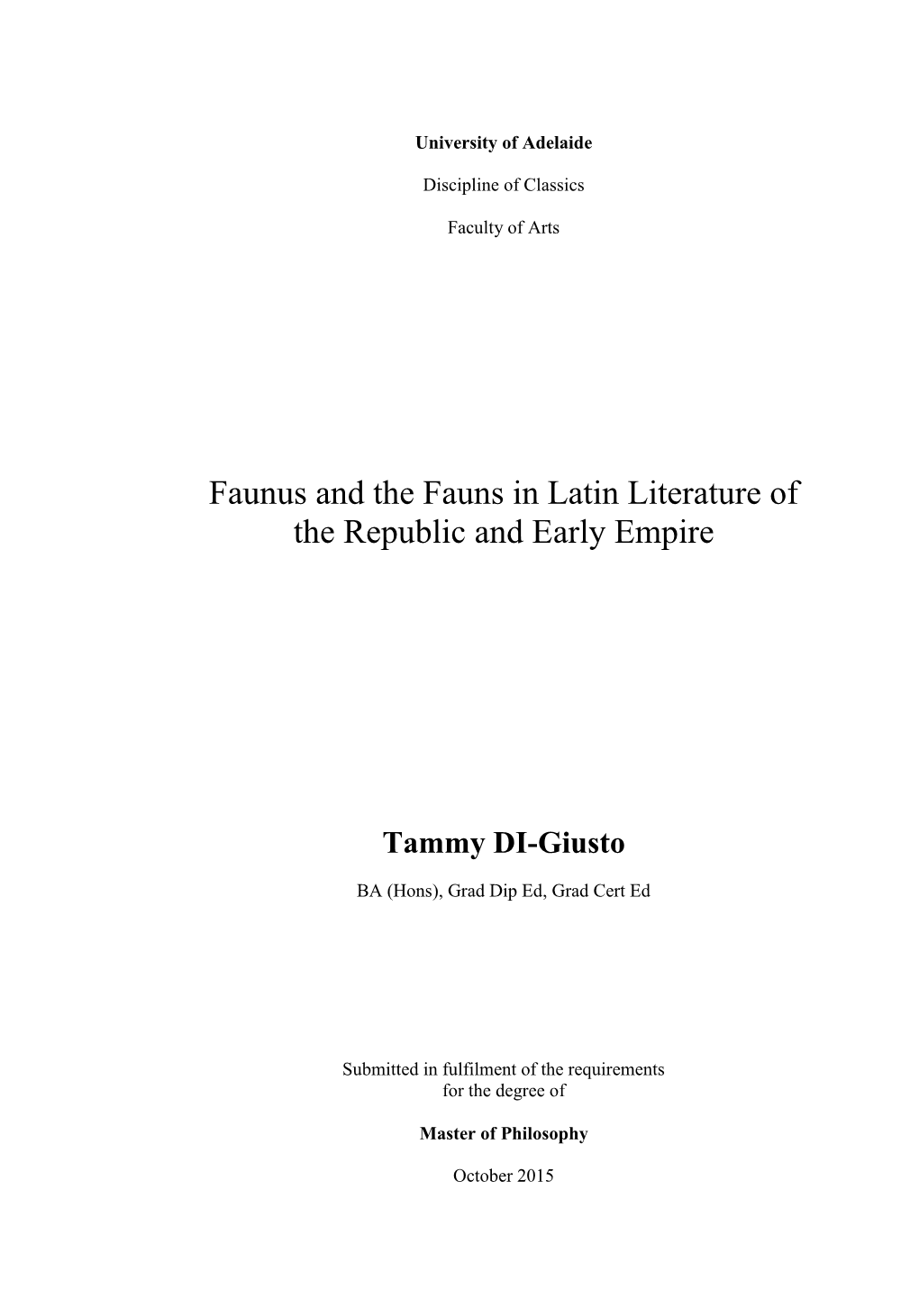 Faunus and the Fauns in Latin Literature of the Republic and Early Empire