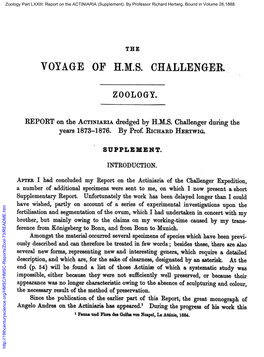 TEE VOYAGE of HMS CHALLENGER. ZOOLOGY. REPORT on The