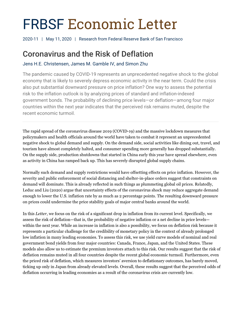 Coronavirus and the Risk of Deflation Jens H.E