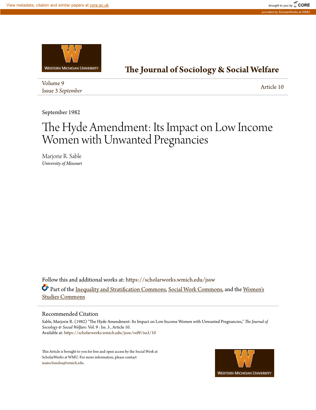 The Hyde Amendment: Its Impact on Low Income 'Aymen with Unwanted Pregnancies