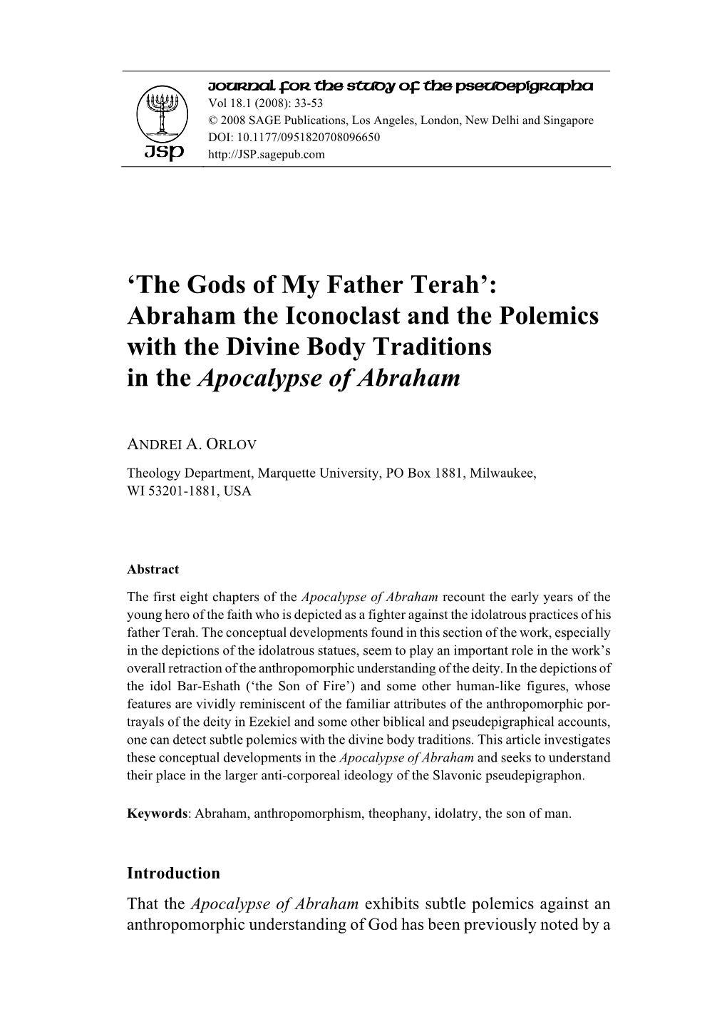 'The Gods of My Father Terah': Abraham the Iconoclast and The