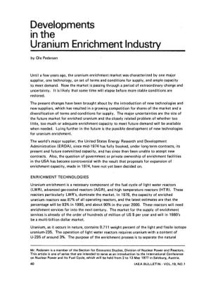 Developments in the Uranium Enrichment Industry