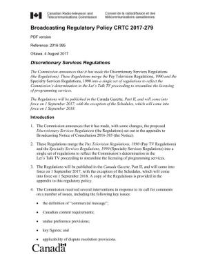 Discretionary Services Regulations
