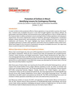 Protection of Civilians in Mosul: Identifying Lessons for Contingency Planning a Center for Civilians in Conflict (CIVIC) and Interaction Roundtable October 17, 2017