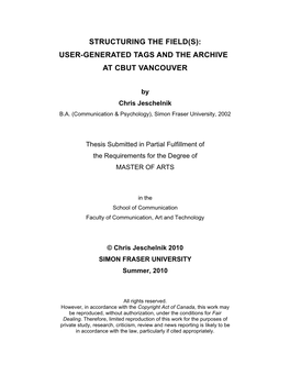 Structuring the Field(S): User-Generated Tags and the Archive at Cbut Vancouver