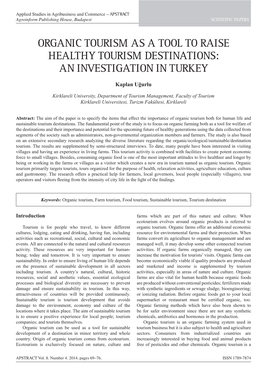 Organic Tourism As a Tool to Raise Healthy Tourism Destinations: an Investigation in Turkey