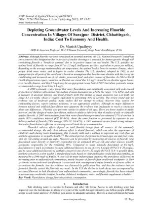Depleting Groundwater Levels and Increasing Fluoride Concentration in Villages of Surajpur District, Chhattisgarh, India: Cost to Economy and Health