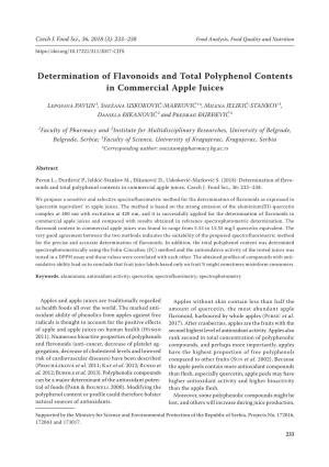 Determination of Flavonoids and Total Polyphenol Contents in Commercial Apple Juices