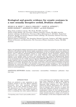 Ecological and Genetic Evidence for Cryptic Ecotypes in a Rare Sexually Deceptive Orchid, Drakaea Elastica