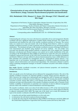 Characterization of Some Soils of the Miombo Woodlands Ecosystem of Kitonga Forest Reserve, Iringa, Tanzania: Physicochemical Properties and Classification