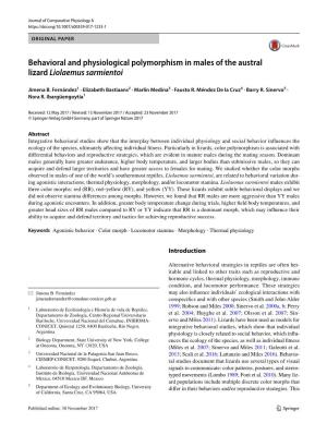 Behavioral and Physiological Polymorphism in Males of the Austral Lizard Liolaemus Sarmientoi