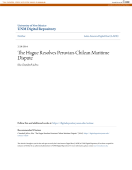 The Hague Resolves Peruvian-Chilean Maritime Dispute by Elsa Chanduví Jaña Category/Department: Region Published: 2014-02-28