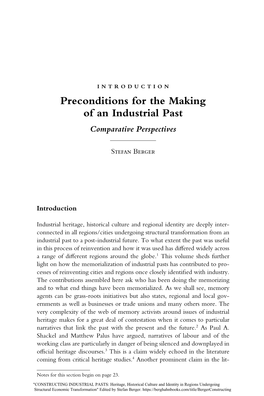 Introduction: Preconditions for the Making of an Industrial Past