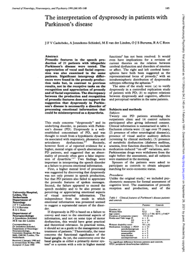 The Interpretation Ofdysprosody in Patients with Parkinson's Disease 147 J Neurol Neurosurg Psychiatry: First Published As 10.1136/Jnnp.54.2.145 on 1 February 1991