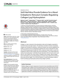 Sc65-Null Mice Provide Evidence for a Novel Endoplasmic Reticulum Complex Regulating Collagen Lysyl Hydroxylation