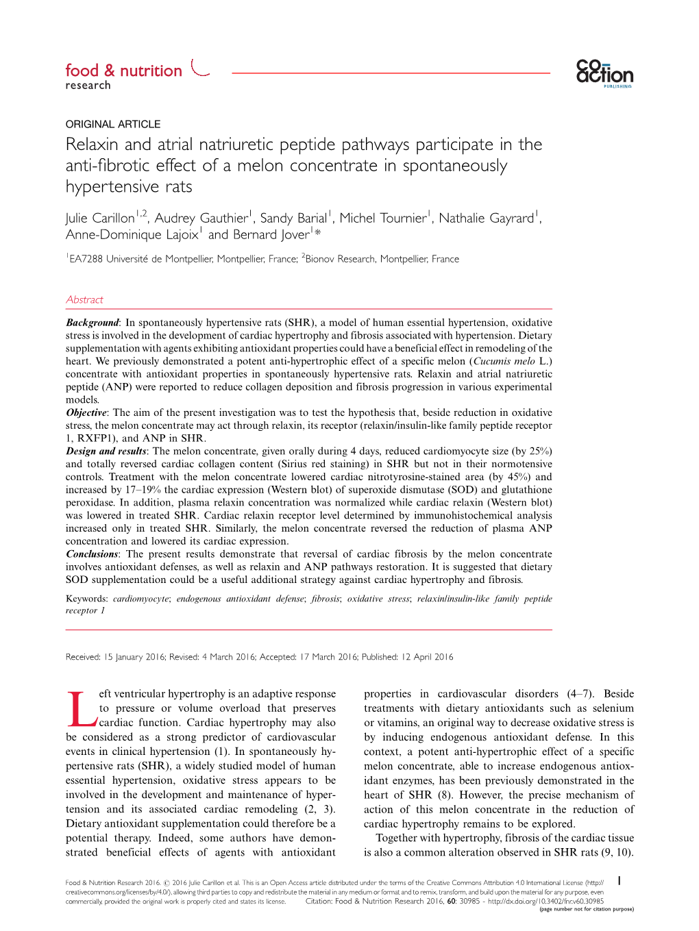 Relaxin and Atrial Natriuretic Peptide Pathways Participate in the Anti-Fibrotic Effect of a Melon Concentrate in Spontaneously