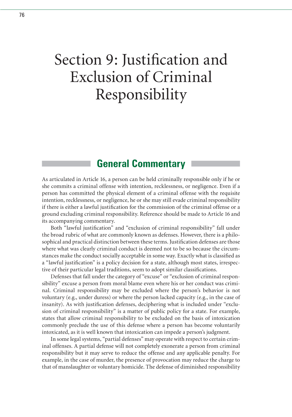 Section 9: Justification and Exclusion of Criminal Responsibility