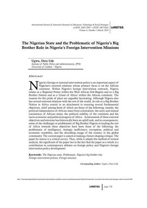 The Nigerian State and the Problematic of Nigeria's Big Brother Role in Nigeria's Foreign Intervention Missions